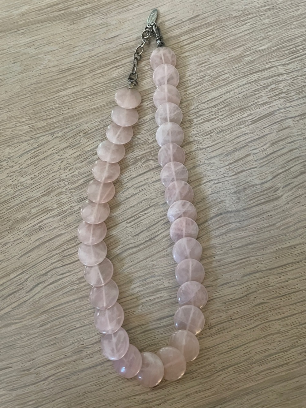 Wendy Mink Rose Quartz Disc Necklace in Pale Pink